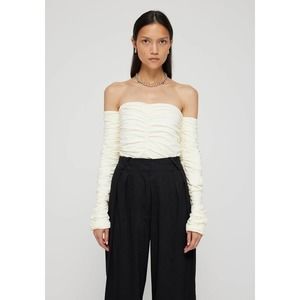ROHE Smocked Off Shoulder LS Top in off White
